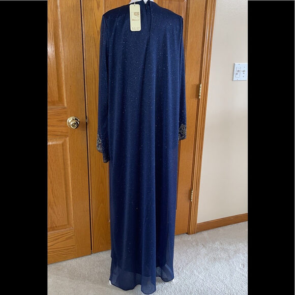 Formal Dress Plus Sizes 16W 18W 22W 24W Long Sleeves Navy Beaded Kaftan Maxi NEW - Picture 10 of 14
